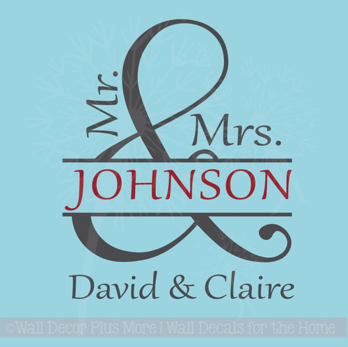 Mr and Mrs Personalized Vinyl Lettering Art Wall Decals Stickers Wedding Decor Gift