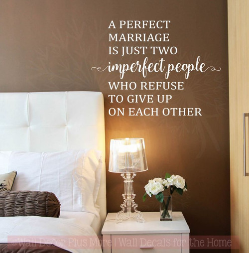 Perfect Marriage Is Two Imperfect People Wall Decals Vinyl Lettering Art Master Bedroom Sticker Quote-White