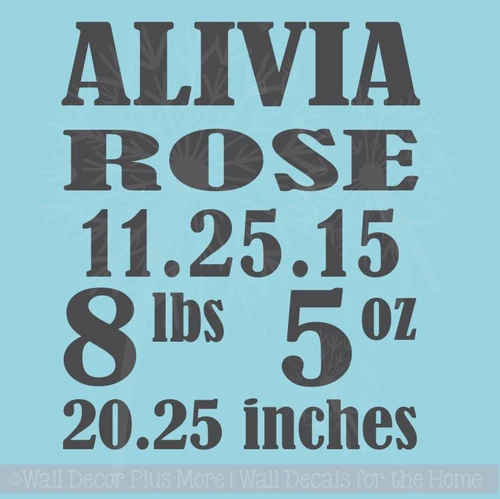 Baby Stats Growth Chart Add-On Personalized Vinyl Lettering Decals Wall Stickers Art Baby Room Decor
