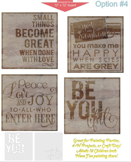 Stencil Sticker Decals For 12x12 Board Painting Parties 4 Designs