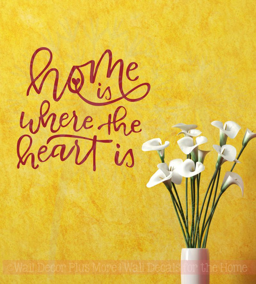 Home Is Where The Heart Is Vinyl Lettering Stickers Wall Decals Art Decor Quote-Red