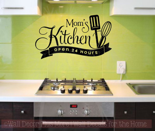 Mom's Kitchen Open 24 Hours Vinyl Family Wall Sticker Decals Kitchen Art-Black