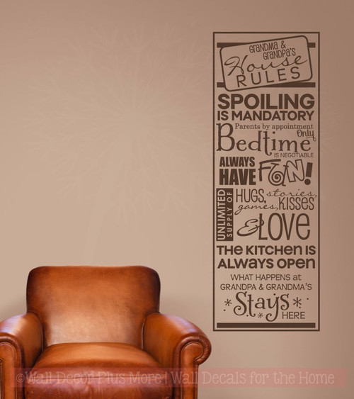 Grandma & Grandpa's House Rules Wall Decals Vinyl Letters Stickers Grandparent Gift-Chocolate Brown