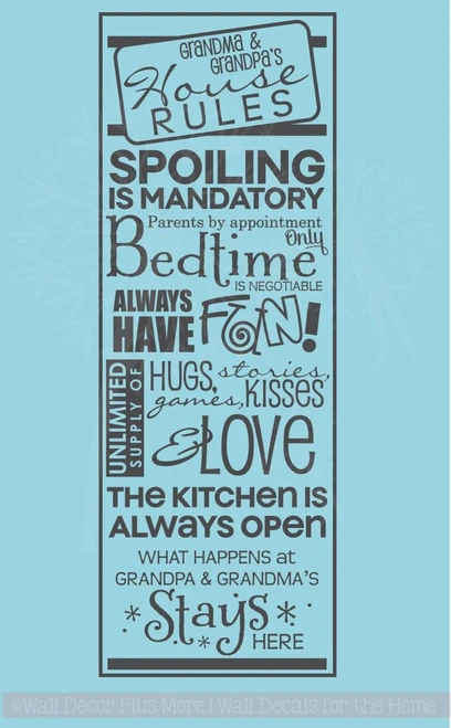 Grandma & Grandpa's House Rules Wall Decals Vinyl Letters Stickers Grandparent Gift