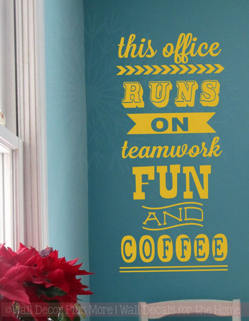 This Office Runs On Vinyl Lettering Art Wall Stickers Decals Fun Office Decor Quote-Mustard
