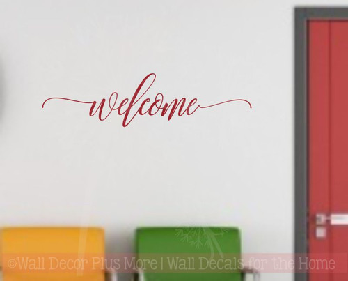 Welcome Hand Script Vinyl Letters Art Wall Stickers Decals Summer Porch Wall Words-Red