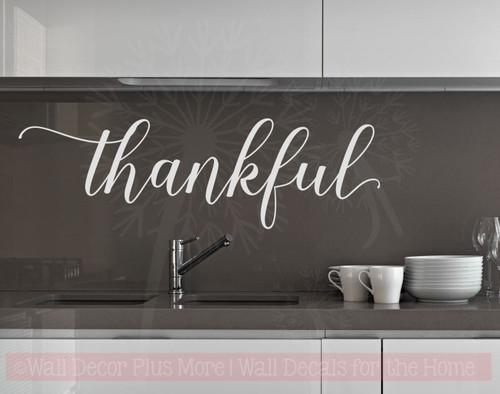 Thankful Cursive Vinyl Lettering Art Wall Stickers Decals For Kitchen Home Decor Quote