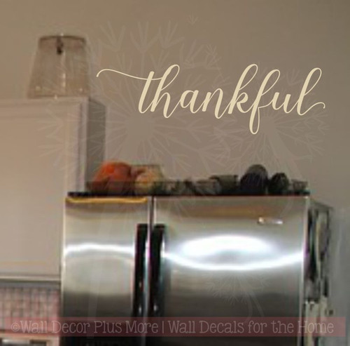 Thankful Cursive Vinyl Lettering Art Wall Stickers Decals for Kitchen Home Decor Quote-Beige