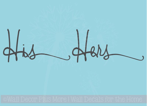 His Hers Cursive Vinyl Lettering Art Bedroom Wall Stickers Decals Bathroom Decor