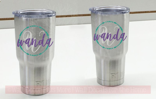 Tumbler Stickers Name Initial Arrows In Circle Vinyl Decals for Personalized Yeti RTIC-Glossy Purple, Middle Gray, Turquoise