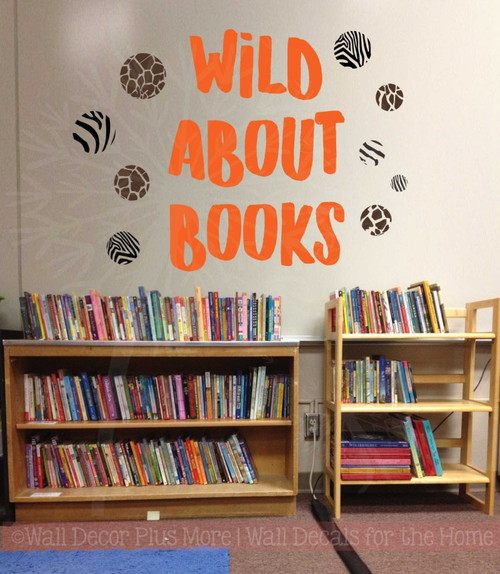 Wild About Books School Vinyl Lettering Wall Art Sticker Decals Classroom Decor Quote-Orange