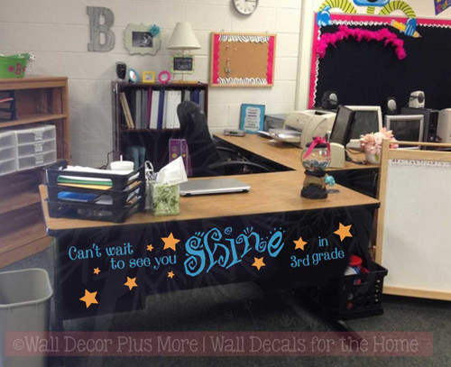 Cant Wait To See you Shine in...Grade Personalized Wall Decal Sticker Classroom School Art Quote-Ice Blue, Rust