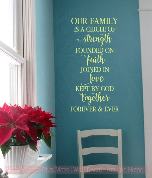 Family Circle Strength Faith Love Vinyl Letters Religious Wall Decals-Celadon