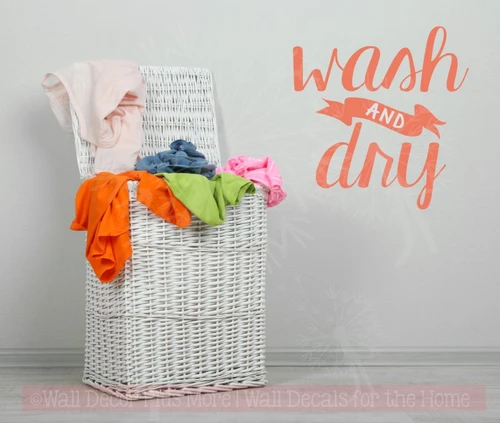 Wash and Dry Laundry Wall Decals Vinyl Letters Stickers Home Decor-Coral