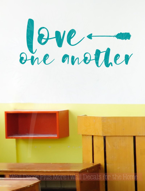 Love One Another with Arrow Wall Stickers Cursive Letters Wall Art Decals-Teal