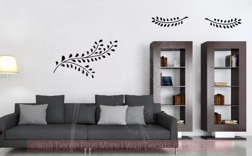 Laurel Leaf Branch Wall Decals Flower Vinyl Art Stickers for Modern Decor-Black
