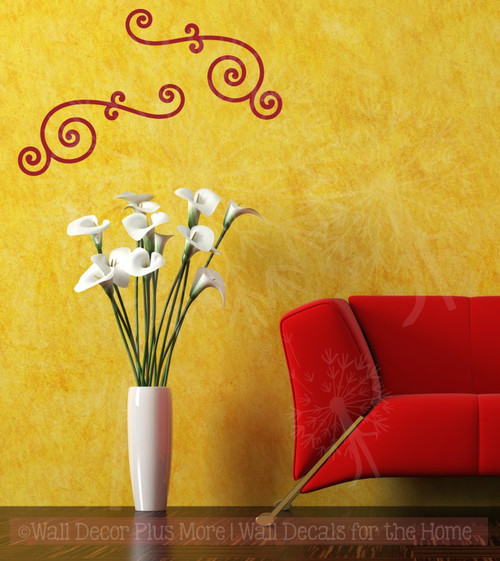 Curly Swirls Wall Art Decals Vinyl Stickers Home Wall Decor 2pc Set-Red
