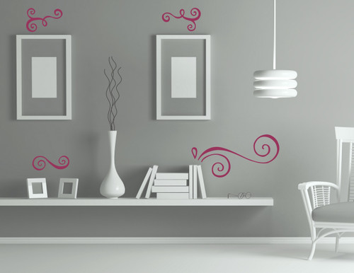 Modern Doodle Swirls Vinyl Art Stickers Wall Decals Home Decor 4pc Set-Berry