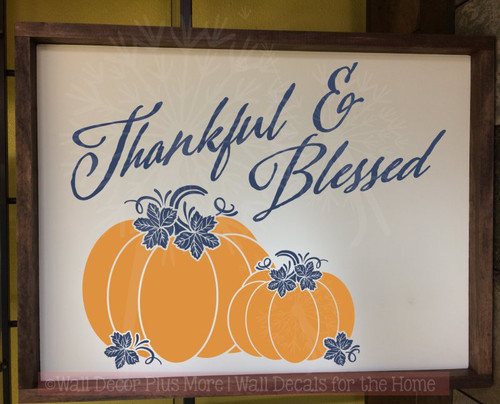 Thankful Blessed Pumpkins Autumn Fall Wall Decals Vinyl Stickers-Deep Blue, Rust Orange