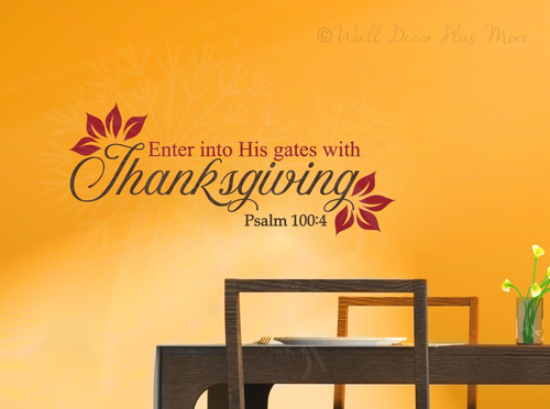 Enter His Gates with Thanksgiving Vinyl Letters Wall Decals Fall Decor-Chocolate, Red