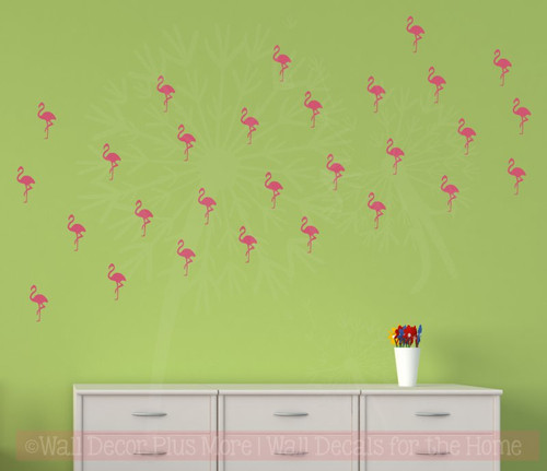 Flamingo Set Of 28 Bird Vinyl Art Decals Wall Sticker Bedroom Decor