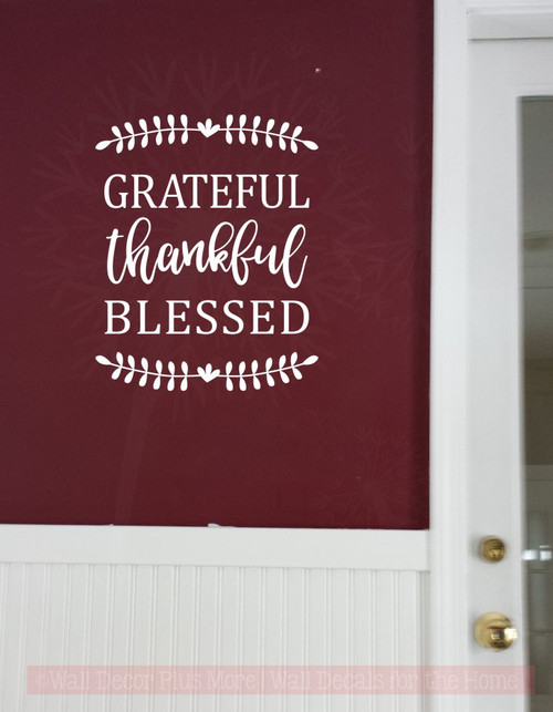 Grateful Thankful Blessed Fall Vinyl Lettering Autumn Wall Decals-White