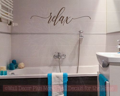 Relax Cursive Vinyl Lettering Bath Wall Decor Bathroom Wall Decals Quotes Chocolate Brown