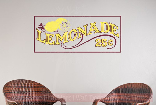 Lemonade 25cents Vinyl Lettering Farmhouse Kitchen Wall Decor Stickers-Burgundy, Light Yellow