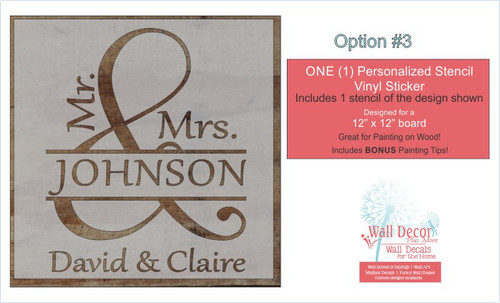 Stencil Sticker Decals for 12x12 for Board Wood Signs, 1 Personalized Design-Option 3