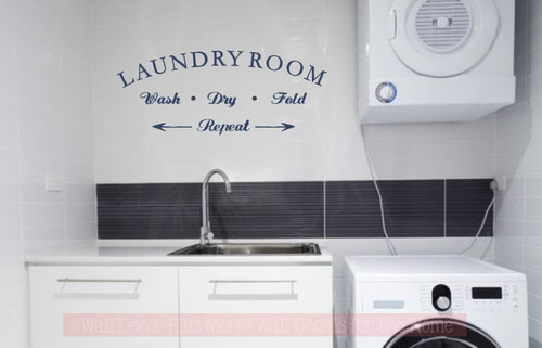 Laundry Room Wash Dry Fold Repeat Vinyl Lettering Decals Wall Decor-Deep Blue