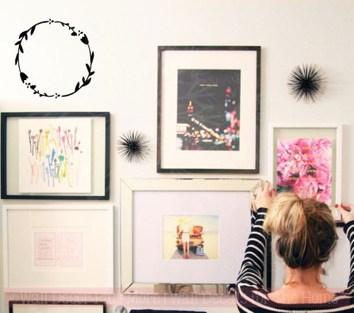 Laurel Floral Wreath 7 Options Wall Decals Vinyl Art Stickers Home Decor-Option 4 Black