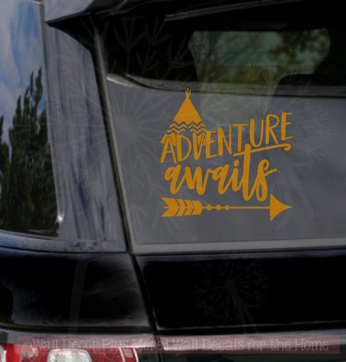 Adventure Awaits Quote with Arrow Vinyl Car Window Decals Sticker Art-Copper