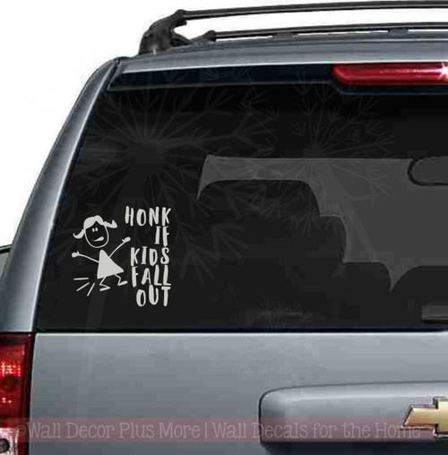 Honk If Kids Fall Out Car Window Art Stickers Vinyl Lettering Decals-Middle Gray