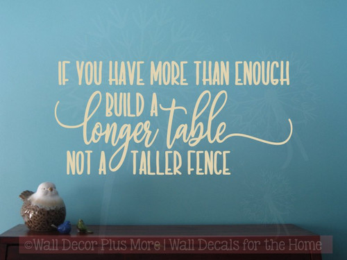 Build Longer Table, Not Fence Family Vinyl Letters Kitchen Wall Decals-Beige