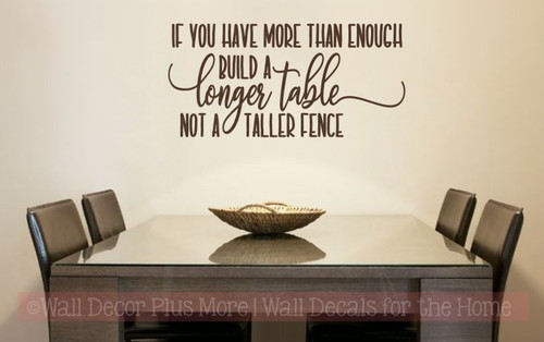 Build Longer Table, Not Fence Family Vinyl Letters Kitchen Wall Decals-Chocolate