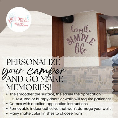 Living The Simple Life Farmhouse Decor Vinyl Decals Wall Sticker Quote — Matte wall art decal in purple, applied to textured