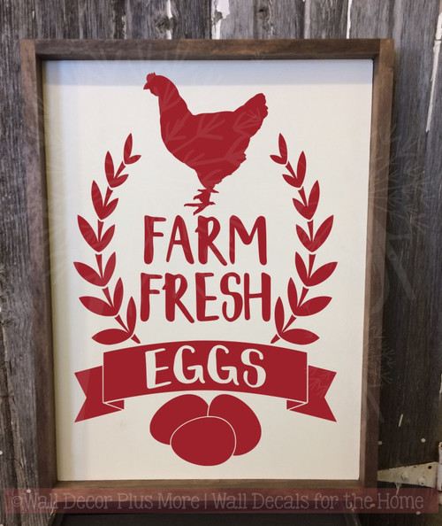 Farm Fresh Eggs Vinyl Art Decals Farmhouse Decor Wall Art Stickers-Red