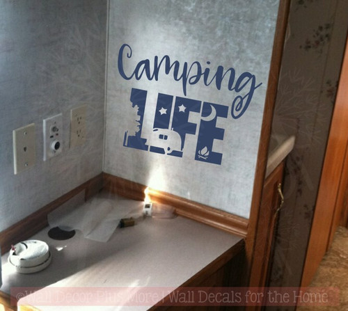 Camping Life RV Glamper Wall Stickers Decor Camper Vinyl Art Quote Decals Deep Blue