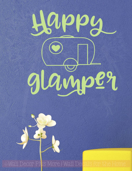 Happy Glamper Vintage Camper Art Vinyl Decals RV Wall Decor Camping Quotes Key Lime
