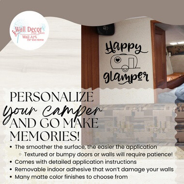 Happy Glamper Vintage Camper Art Decals Wall Quotes RV Accessories