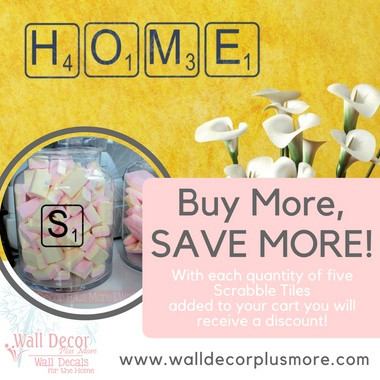 Scrabble Letters with Frame Custom Vinyl Decals Wall Sticker Decor — Colorful Scrabble tiles in a glass jar with a yellow