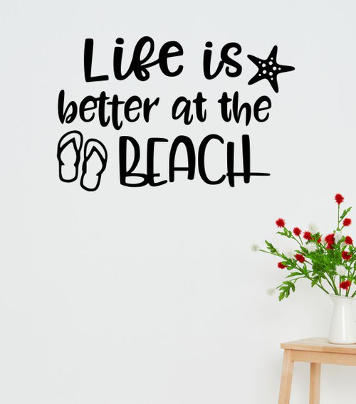 Life is Better at the Beach Summer Quotes Wall Stickers RV Vinyl Letters-Black