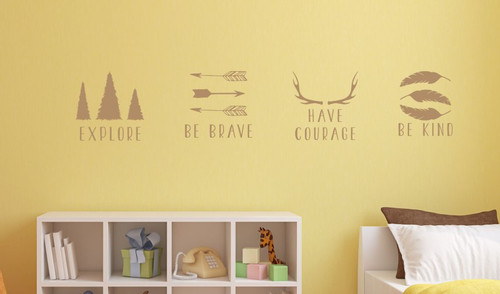 Woodland Be Brave Kind Have Courage Explore Vinyl Art Baby Wall Decals Tan