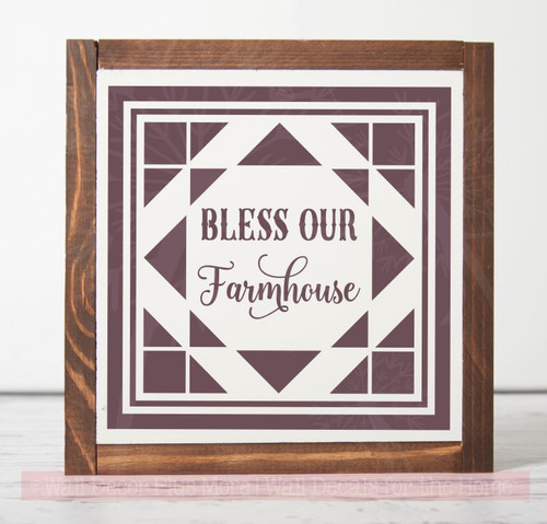 Bless Our Farmhouse Vinyl Sticker Wall Art Decals with Quilt Pattern-Eggplant