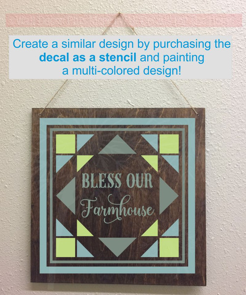 Bless Our Farmhouse Vinyl Sticker Wall Art Decals with Quilt Pattern