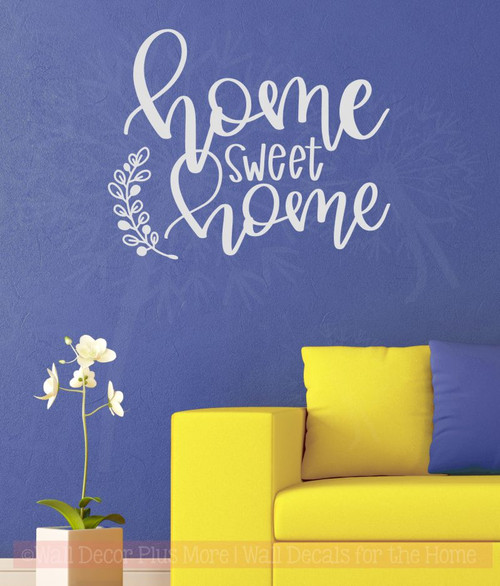 Home Sweet Home Laurel Leaf Handwriting Vinyl Letters Kitchen Wall Stickers-Light Gray
