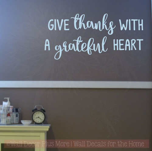 Give Thanks Grateful Heart Kitchen Wall Decals Gratitude Vinyl Letters-Powder Blue