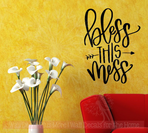 Bless This Mess Wall Decal Stickers Vinyl Letters Mom Quote for Home Decor-Black