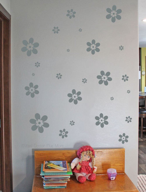FlowerDeco6 Girls Floral Decal Sticker Storm Gray 60s style daisy flower power