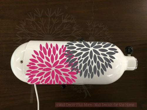 Flower Burst Vinyl Decals Stickers, 2-color, for Kitchenaid Mixer Decoration, Hot Pink & Silver